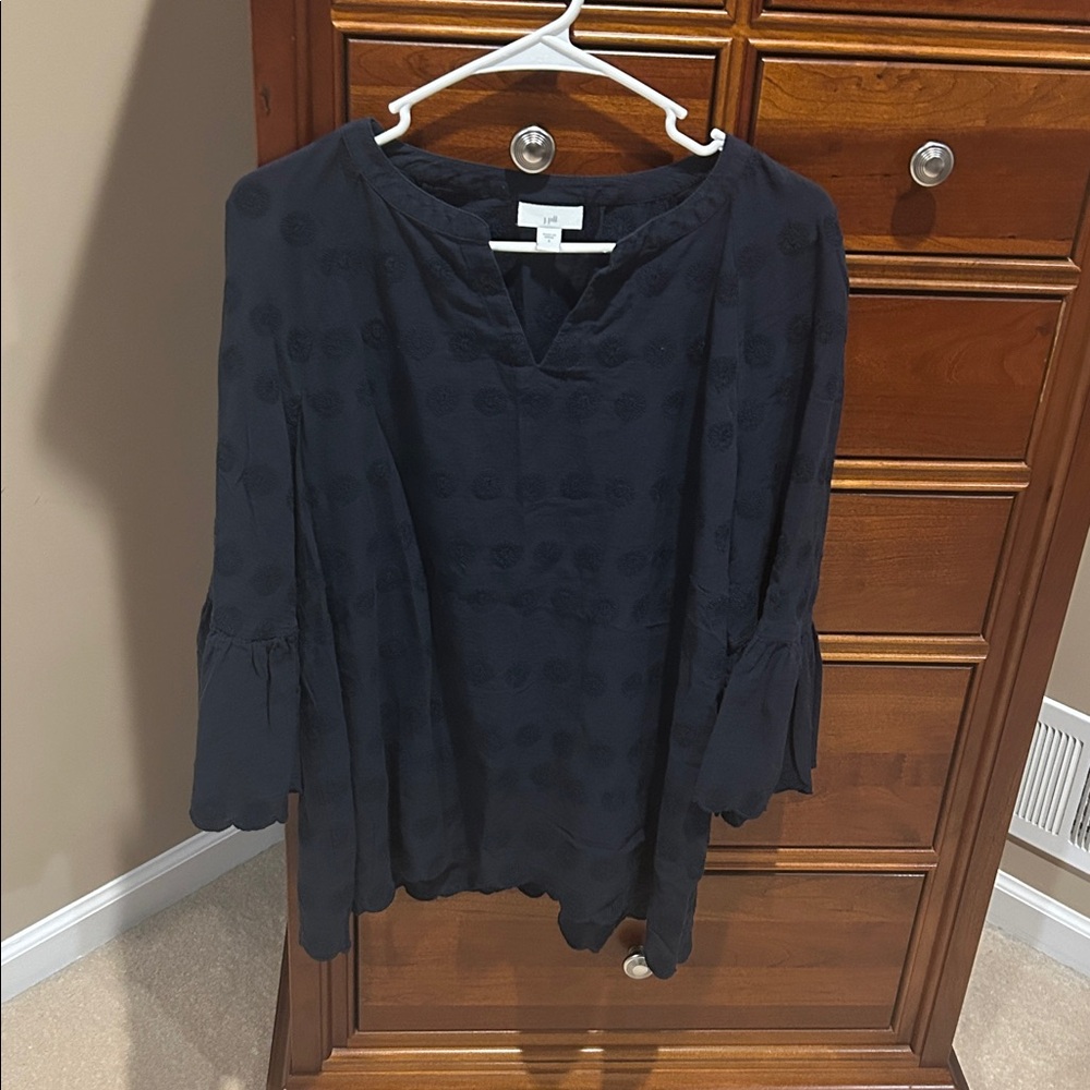 J. Jill navy blue Textured Top,size small, v-neck, has bell sleeves, Lightweight